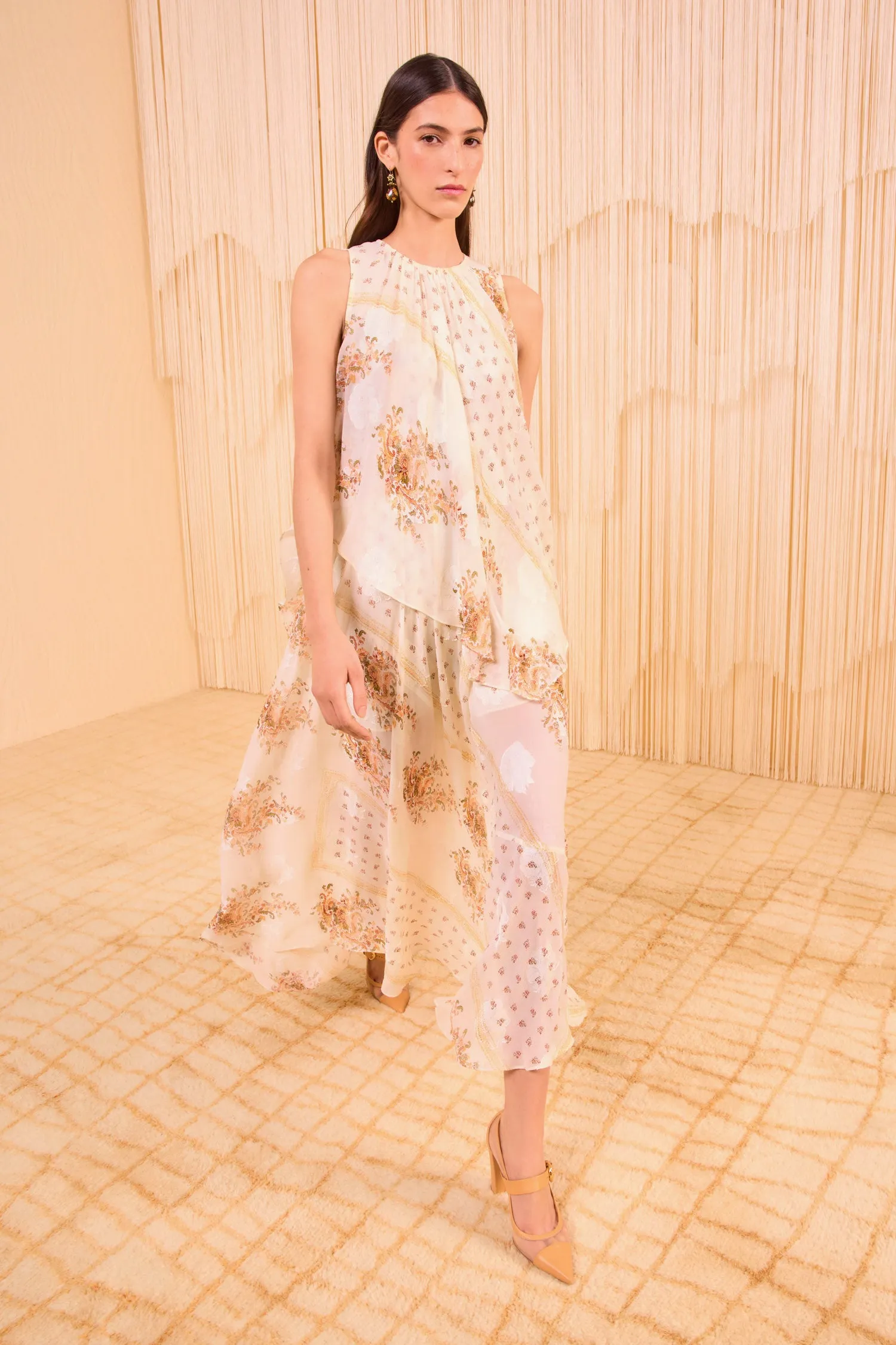 Caprice Asymmetrical Layered Dress - Alabaster sunny lace