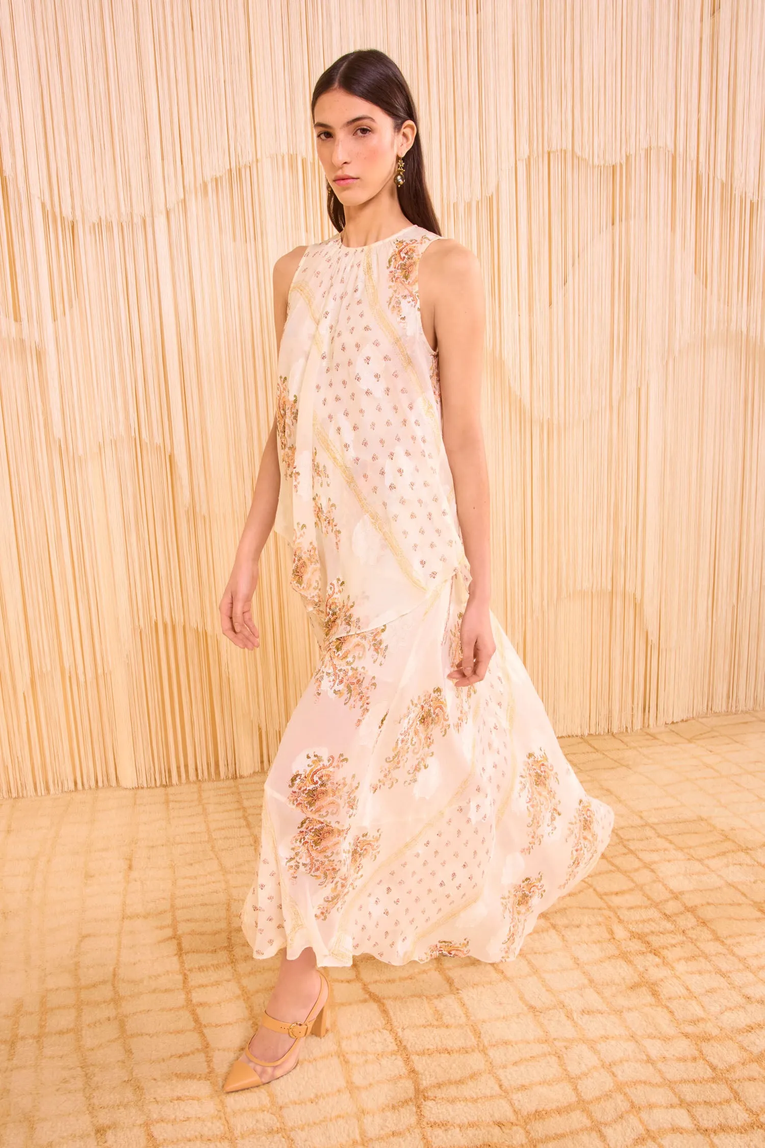Caprice Asymmetrical Layered Dress - Alabaster sunny lace