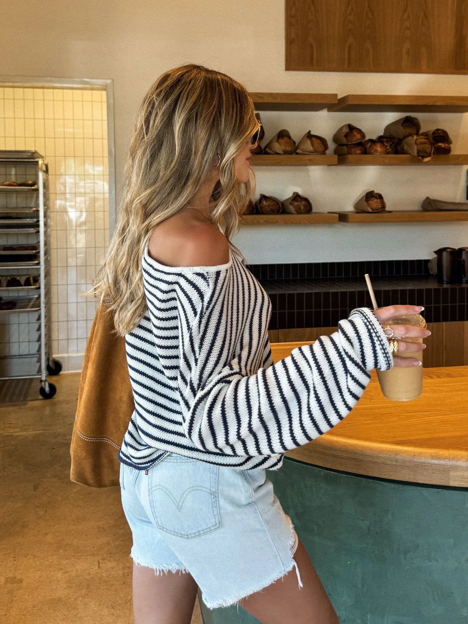 Castaway Stripe Knit Sweater coffee break