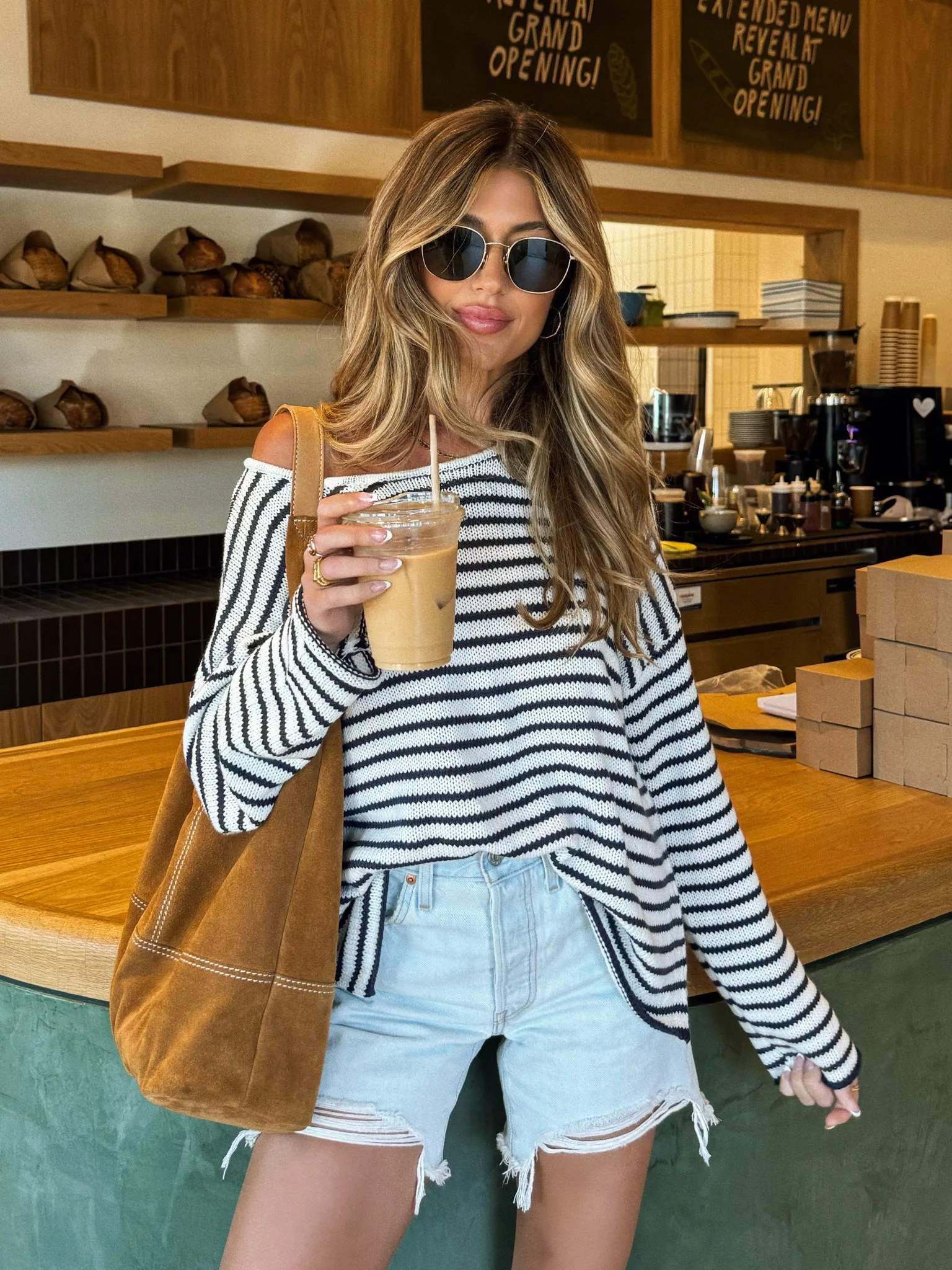 Castaway Stripe Knit Sweater coffee break