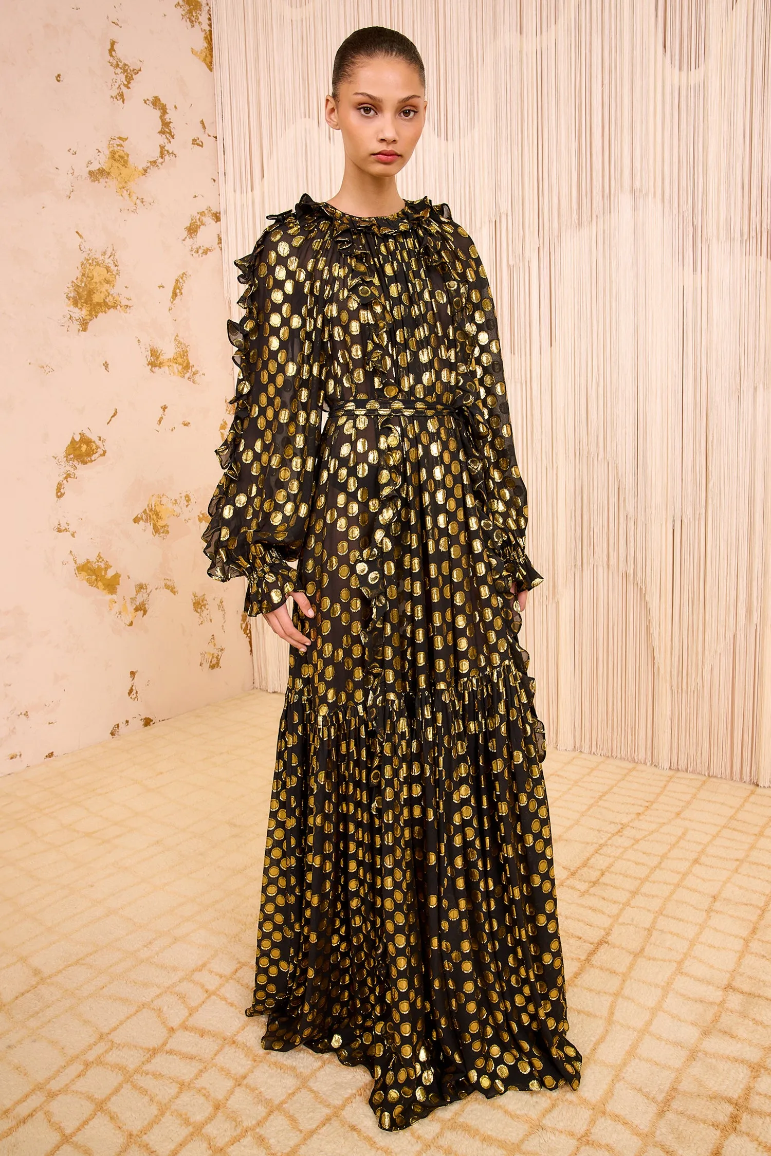 Celestina Silk Long Sleeve Gown - Obsidian fancy night