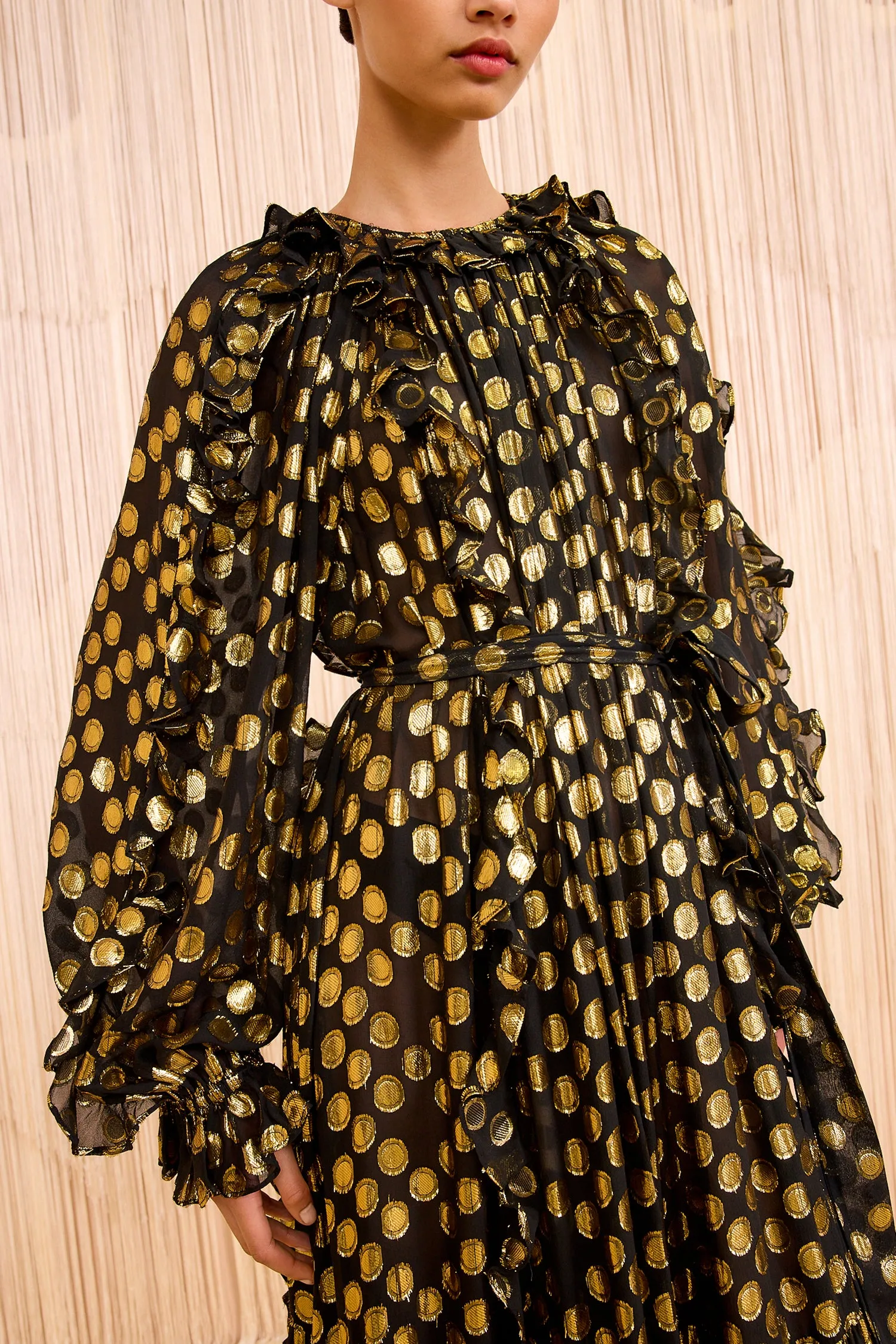 Celestina Silk Long Sleeve Gown - Obsidian fancy night