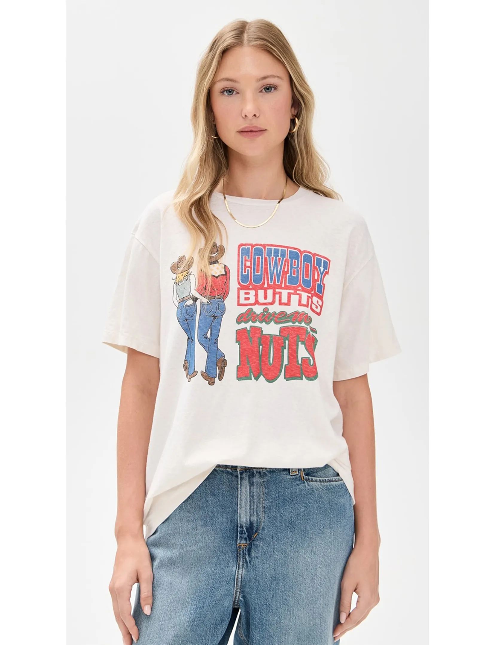 Cowboy Butts Boyfriend Tee, Vintage White easy style
