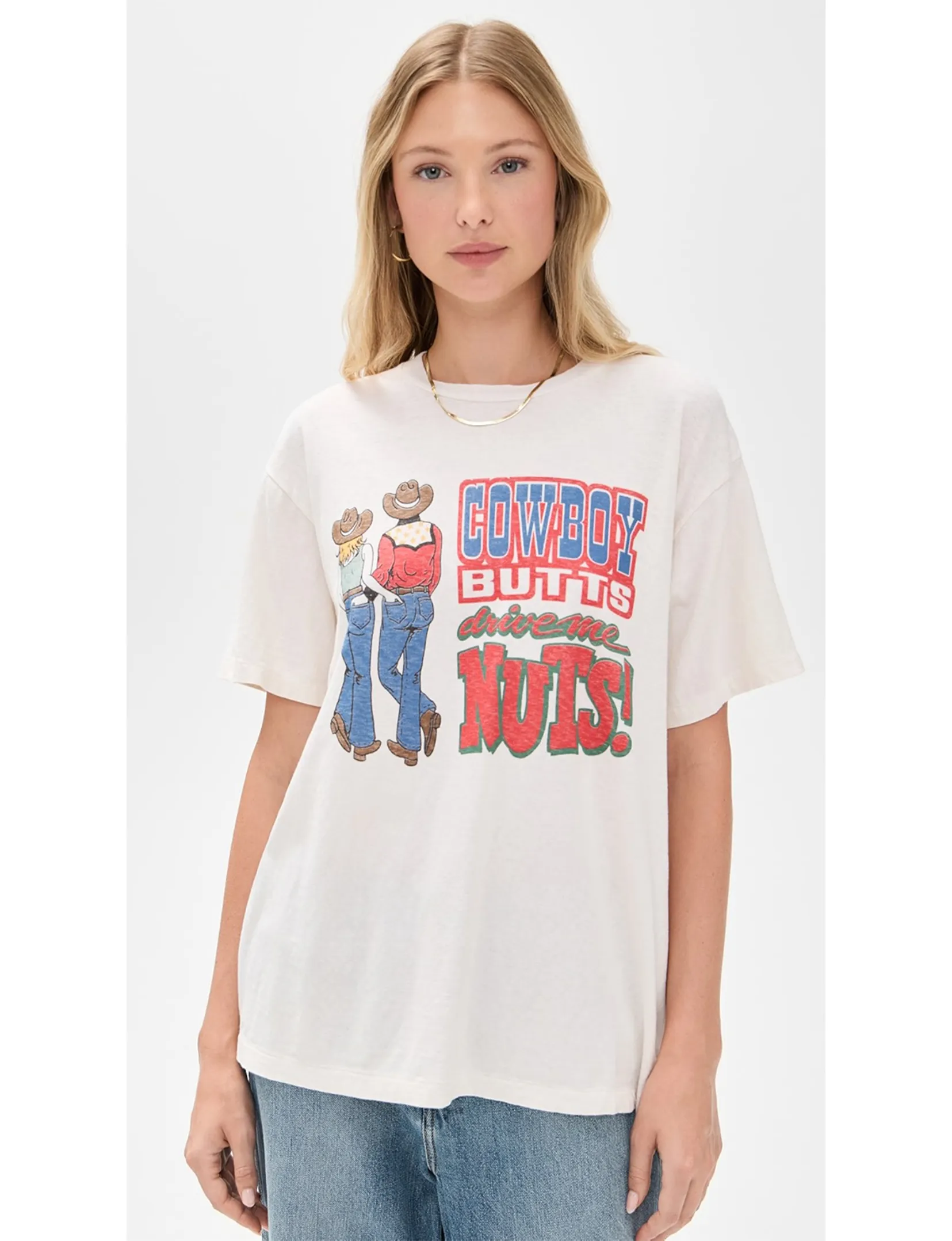 Cowboy Butts Boyfriend Tee, Vintage White easy style