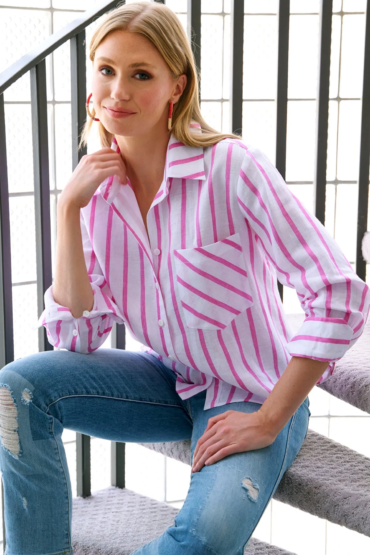 Crop Andie Shirt Pink & White Stripe frost dream