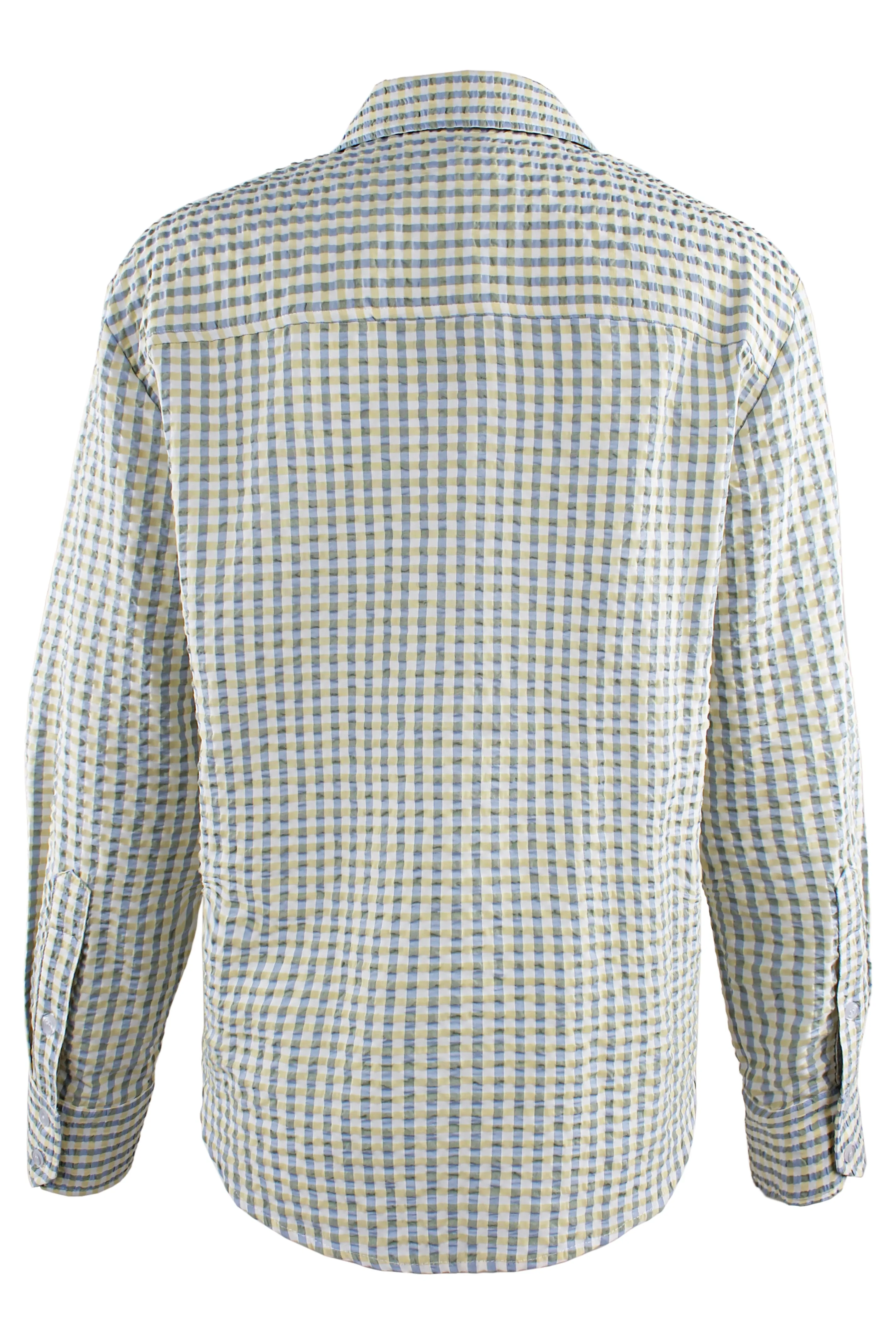 Cropped Andie Shirt Yellow/Green/White Seersucker Check - Webstore Exclusive hood up
