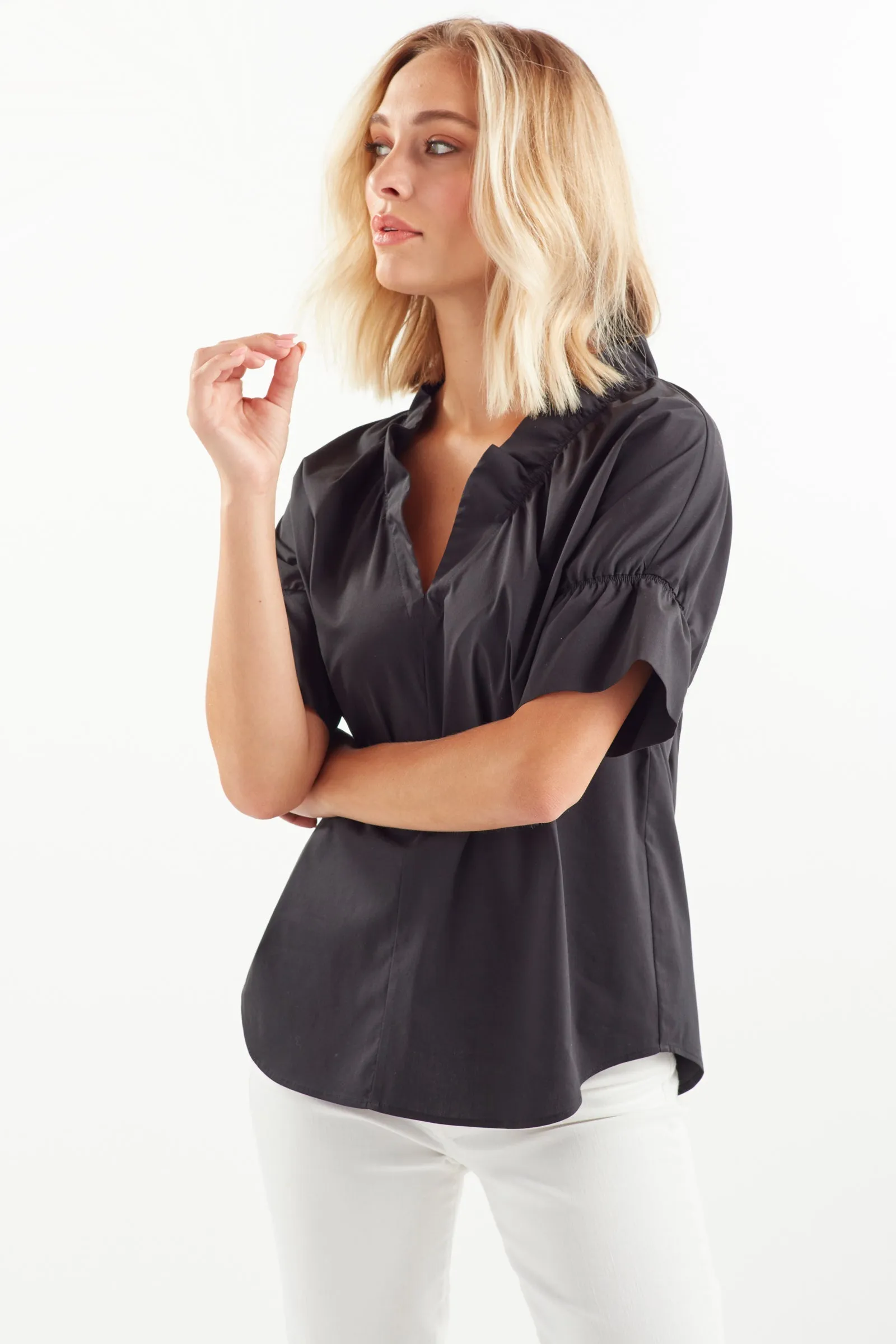 Crosby Black Poplin Shirt tech weave