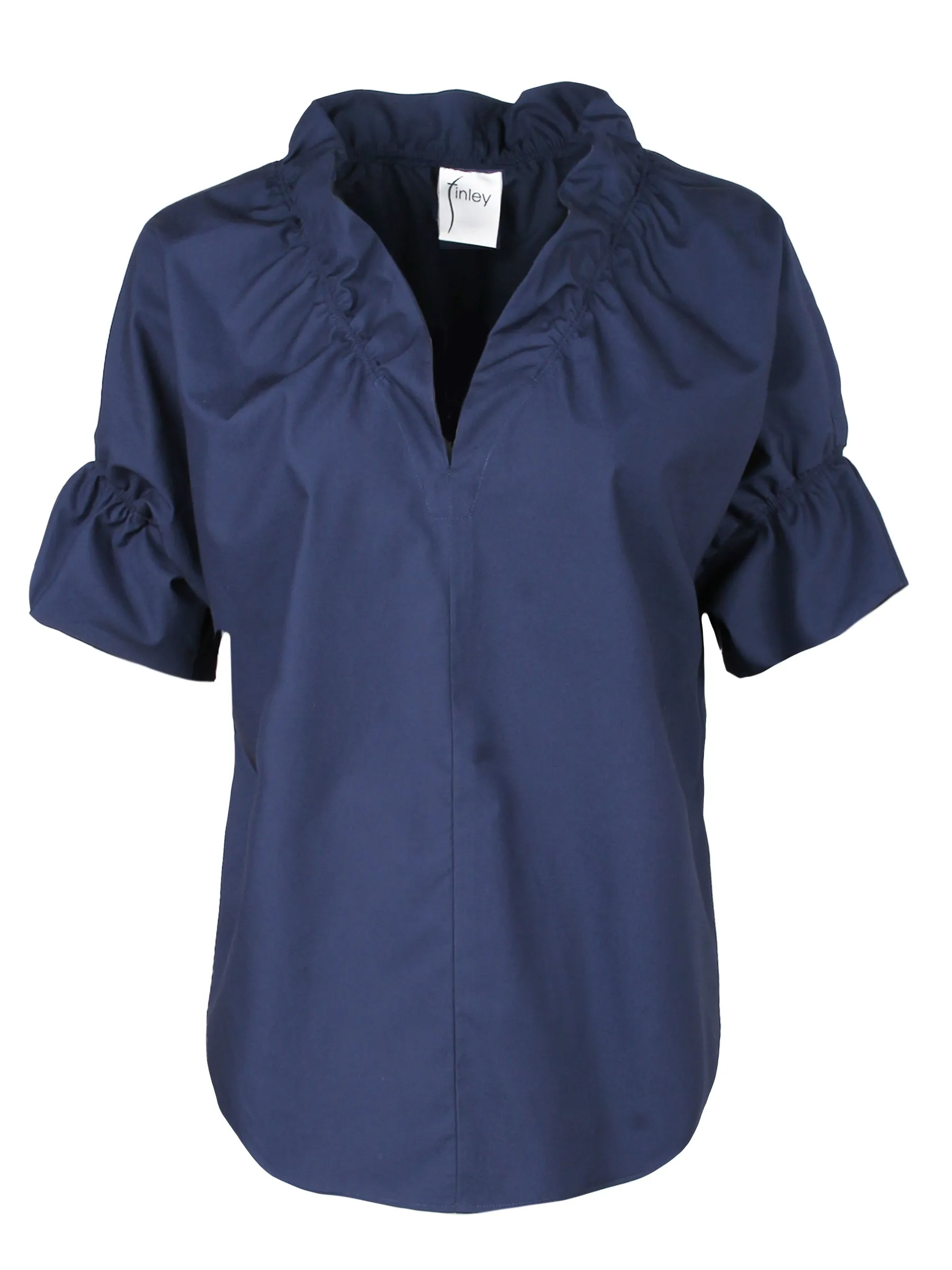 Crosby Ruffle-Sleeve Popover Shirt, Purple Pansy Print cloud knit