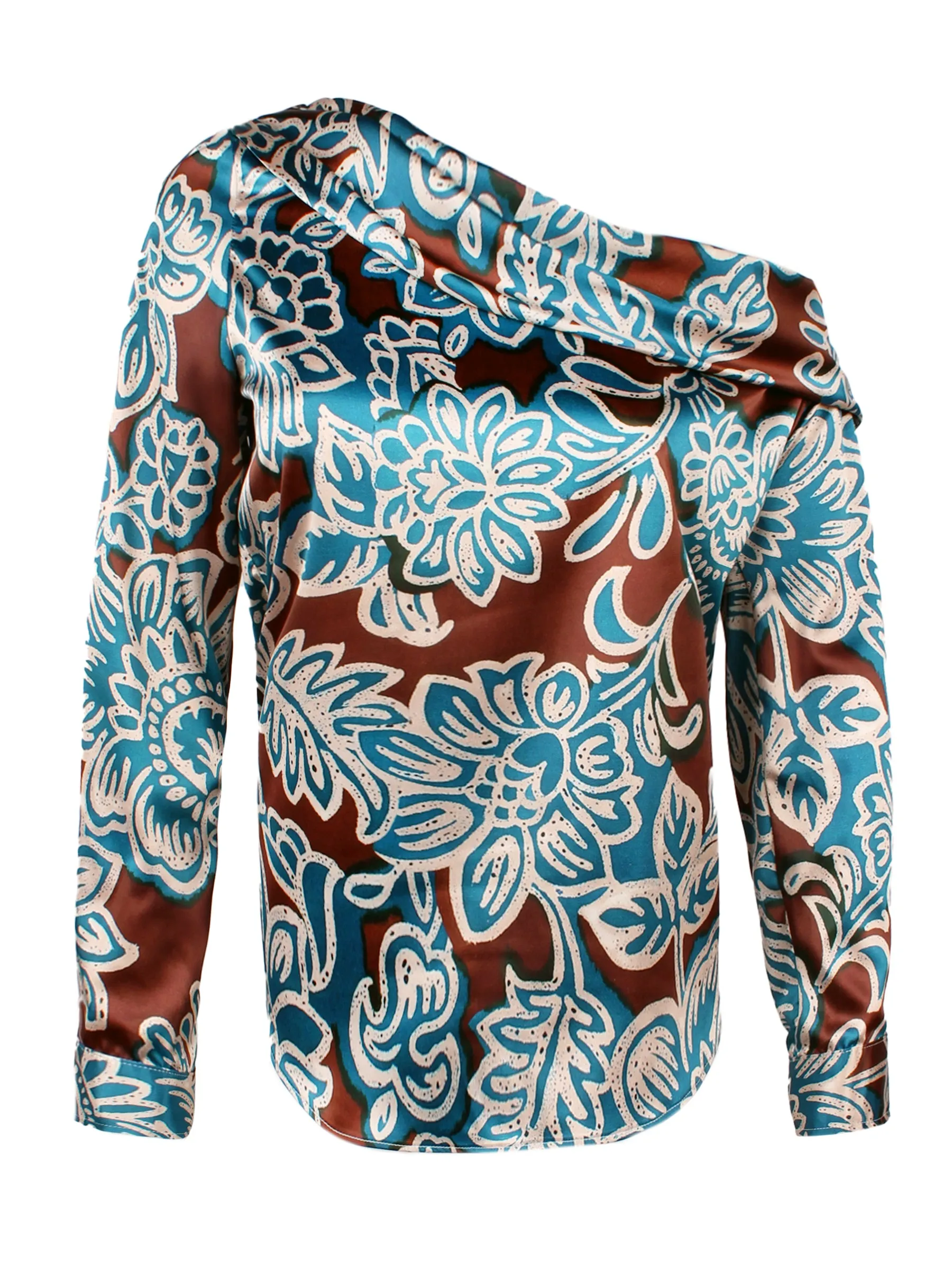 Dani Long Sleeve Off-Shoulder Top, Satin Palm Print autumn hug