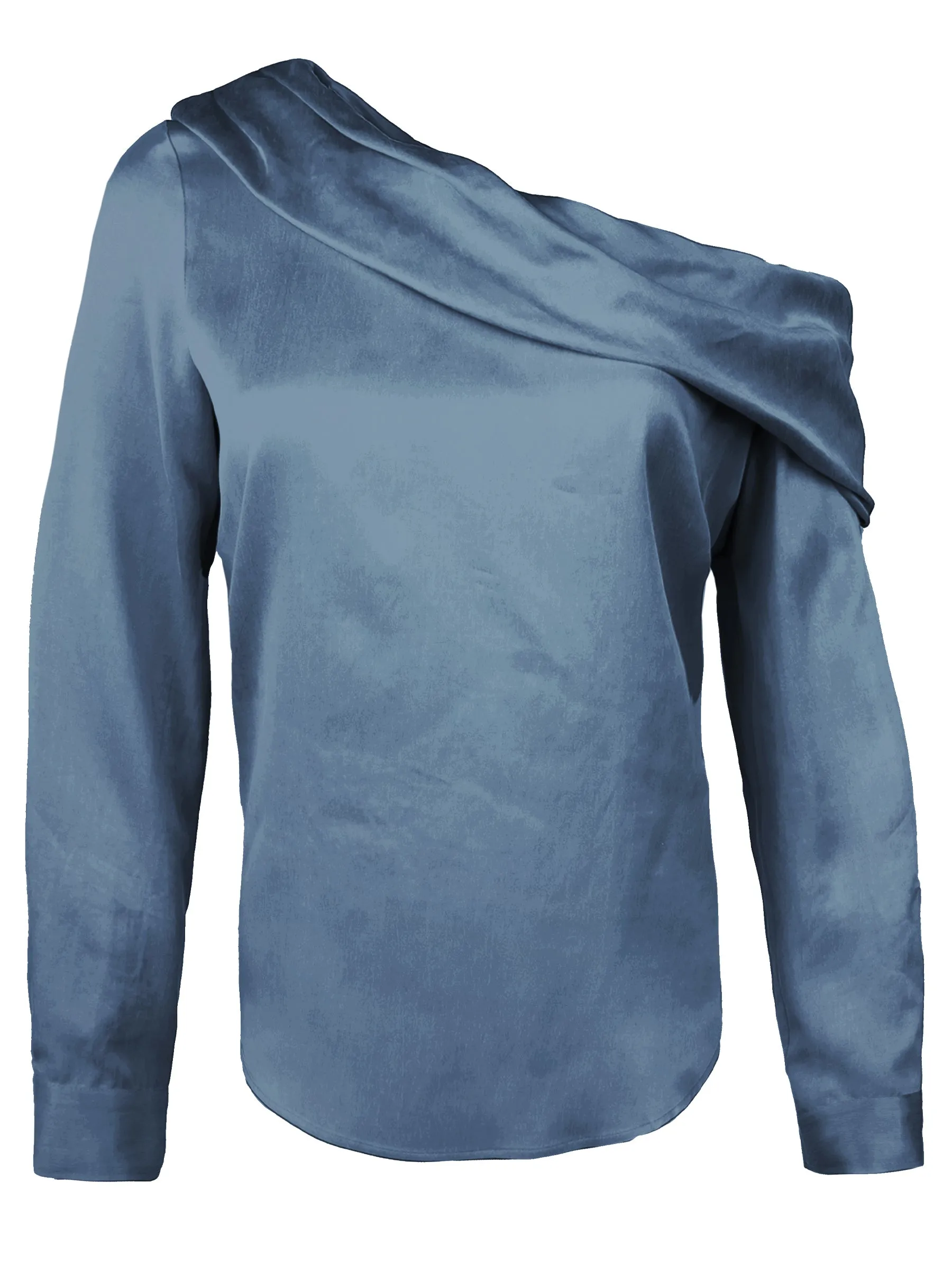 Dani Long Sleeve Off Shoulder Top, Washed Cupro Cotton Teal Blue wool mark