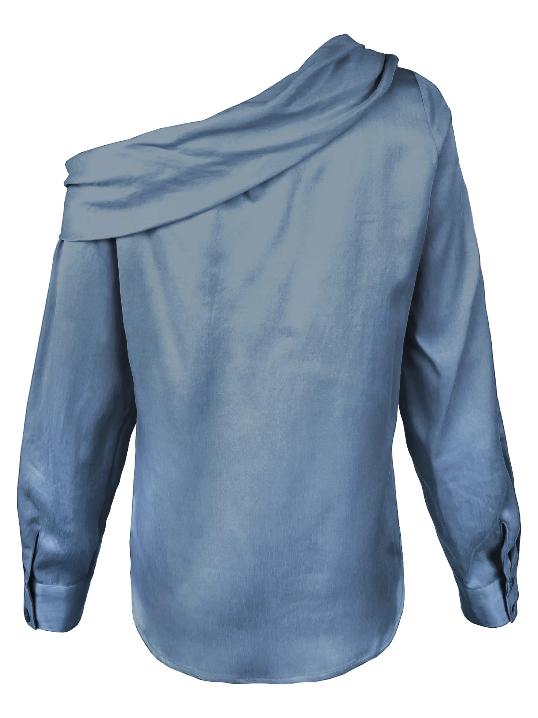 Dani Long Sleeve Off Shoulder Top, Washed Cupro Cotton Teal Blue wool mark