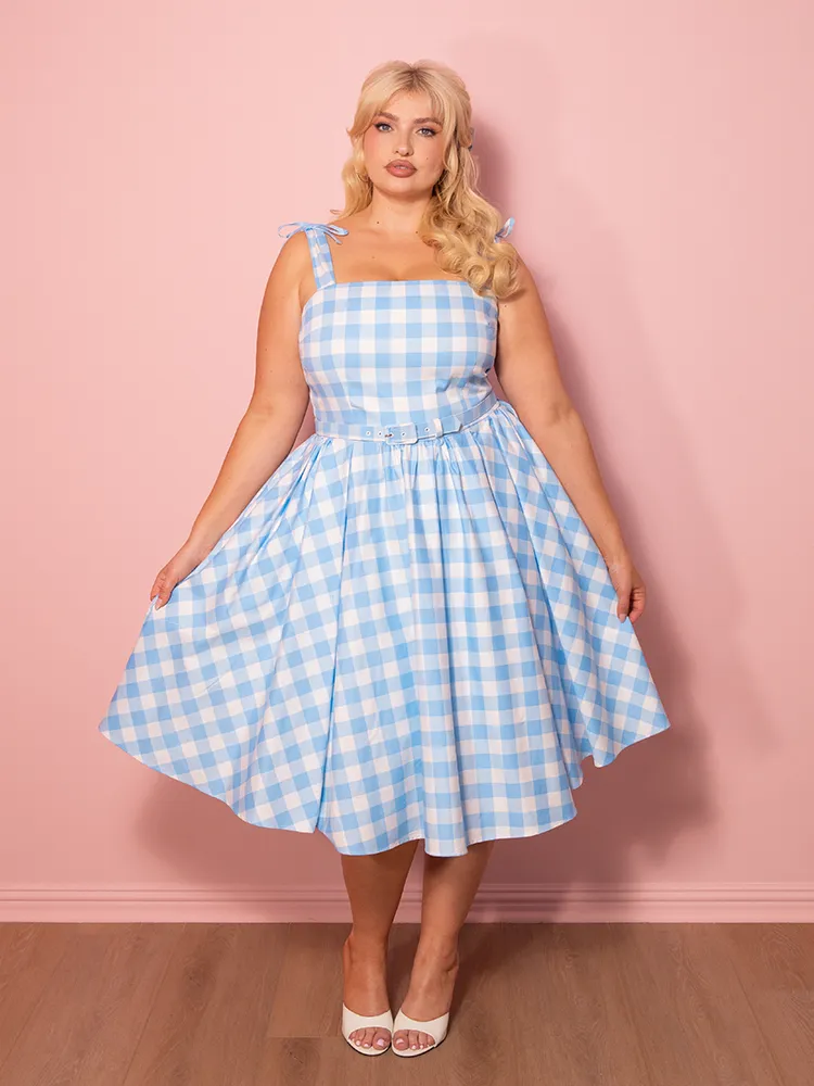 Dream-House Swing Dress and Matching Bow in Baby Blue Gingham - Vixen by Micheline Pitt basic sharp