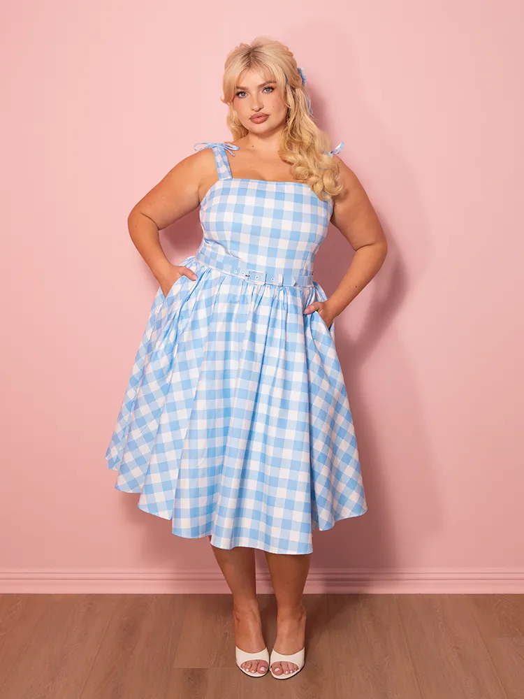 Dream-House Swing Dress and Matching Bow in Baby Blue Gingham - Vixen by Micheline Pitt basic sharp
