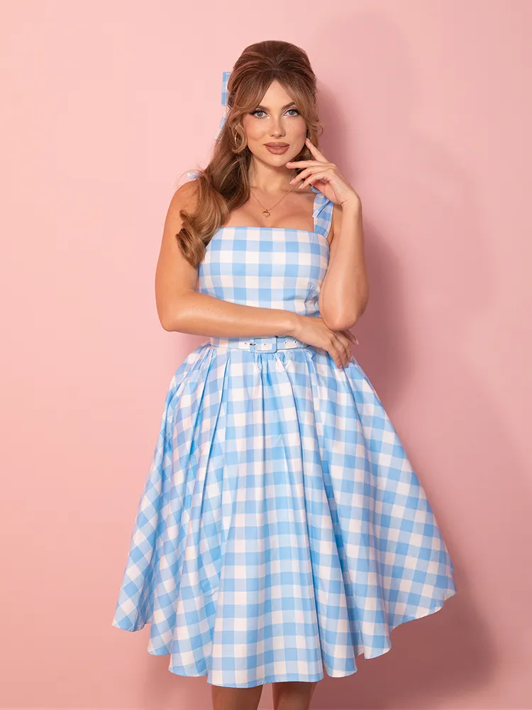Dream-House Swing Dress and Matching Bow in Baby Blue Gingham - Vixen by Micheline Pitt basic sharp