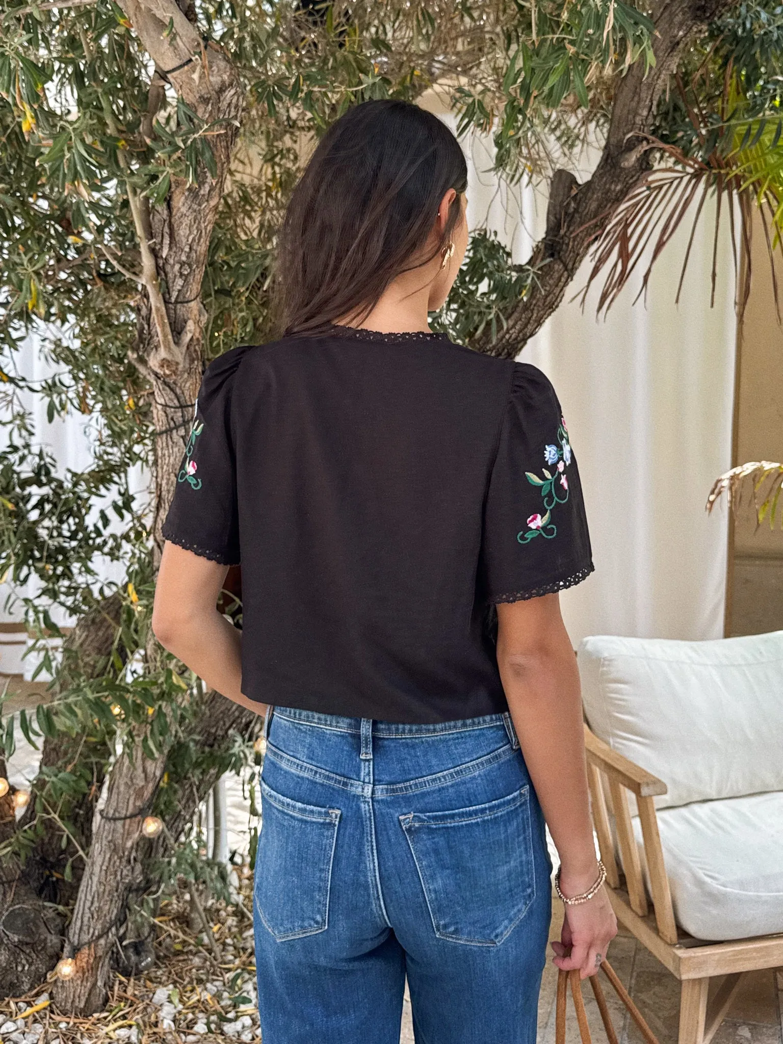 Easy Pick Embroidered Top open back