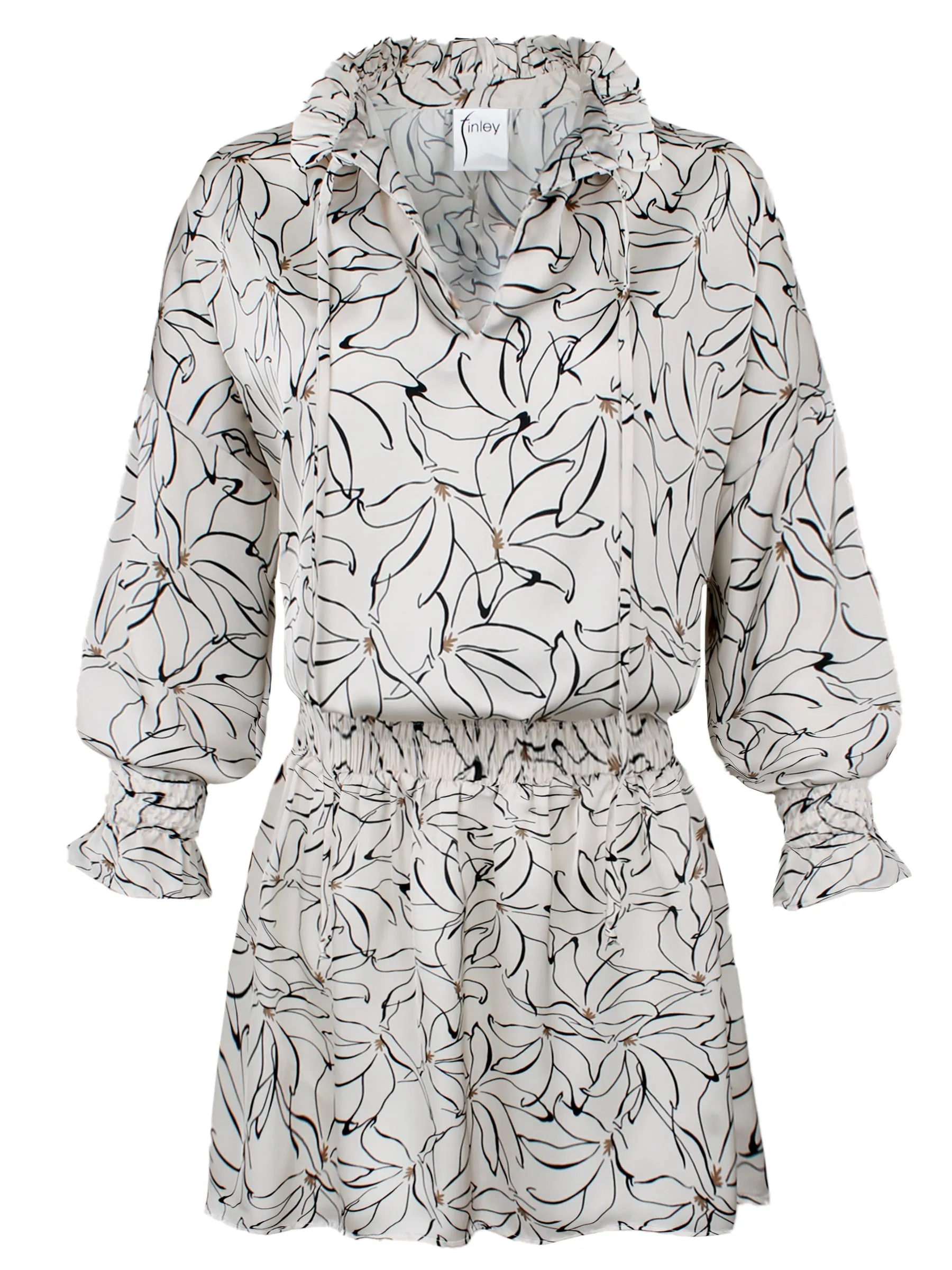 Elizabeth Elastic Waist Shirt Dress Dancing Lilies Print fleece glow
