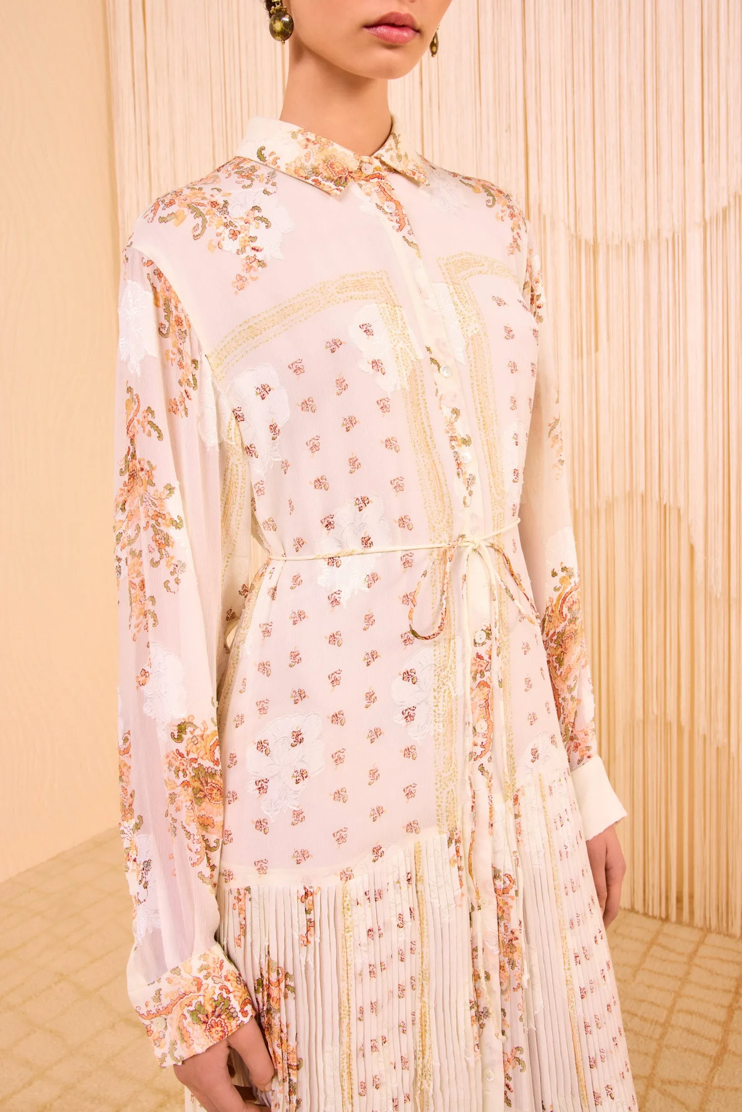 Emilie Drop Waist Long Sleeve Shirt Dres - Alabaster breath ease