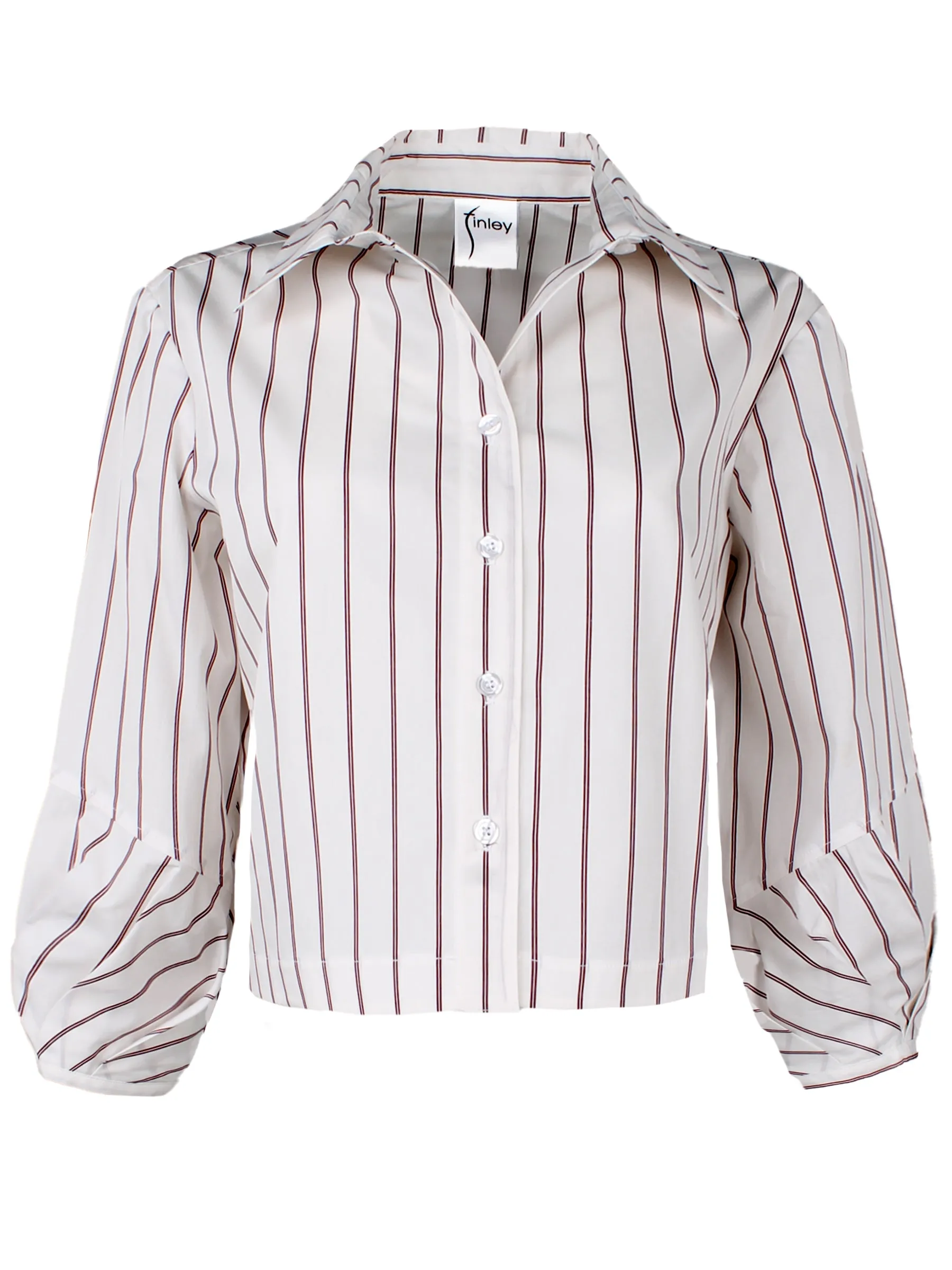 Emmy, Pleated Cuff Cropped Poplin Shirt, Red Pinstripe still mind