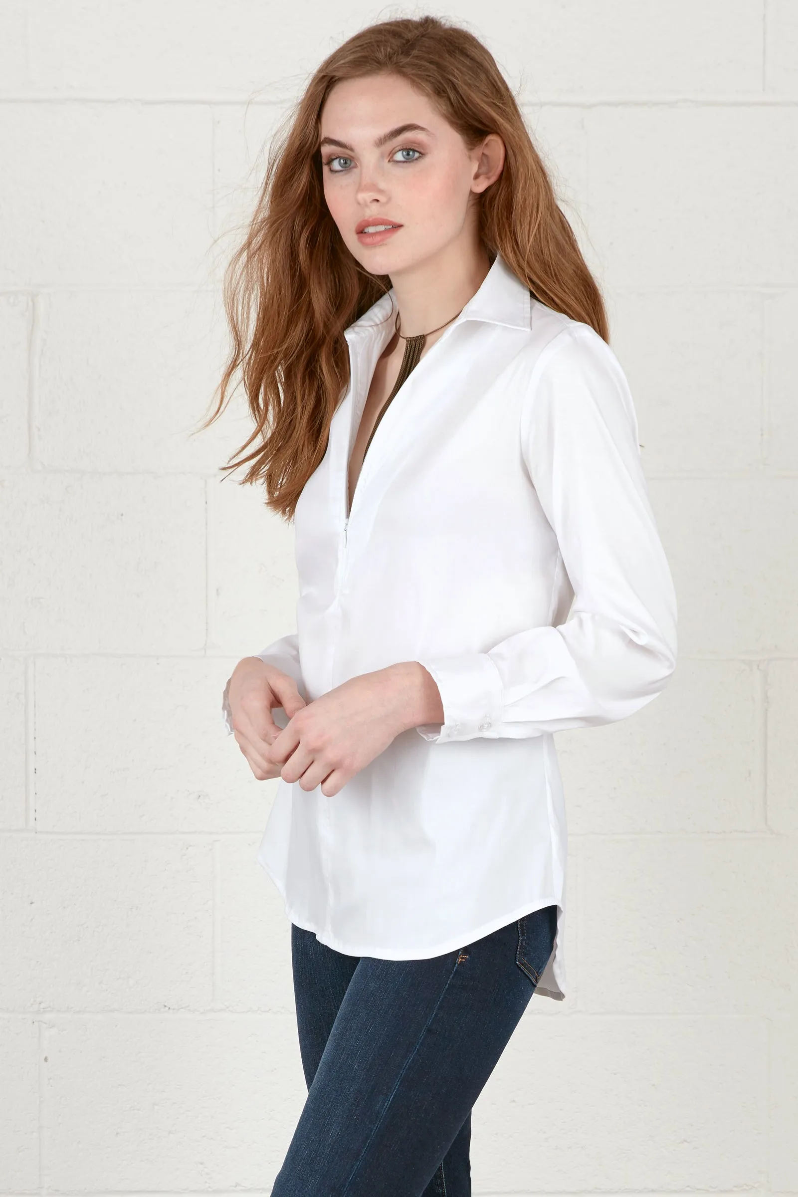 Endora Long Sleeve 1/2 Zip Shirt White vest match