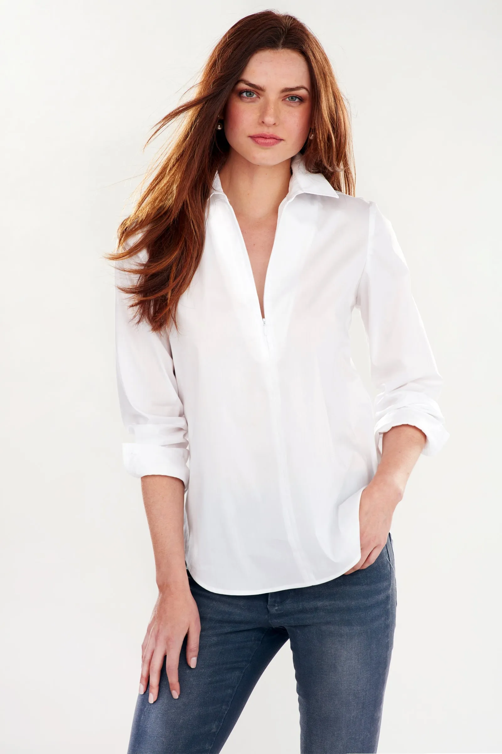 Endora Long Sleeve 1/2 Zip Shirt White vest match