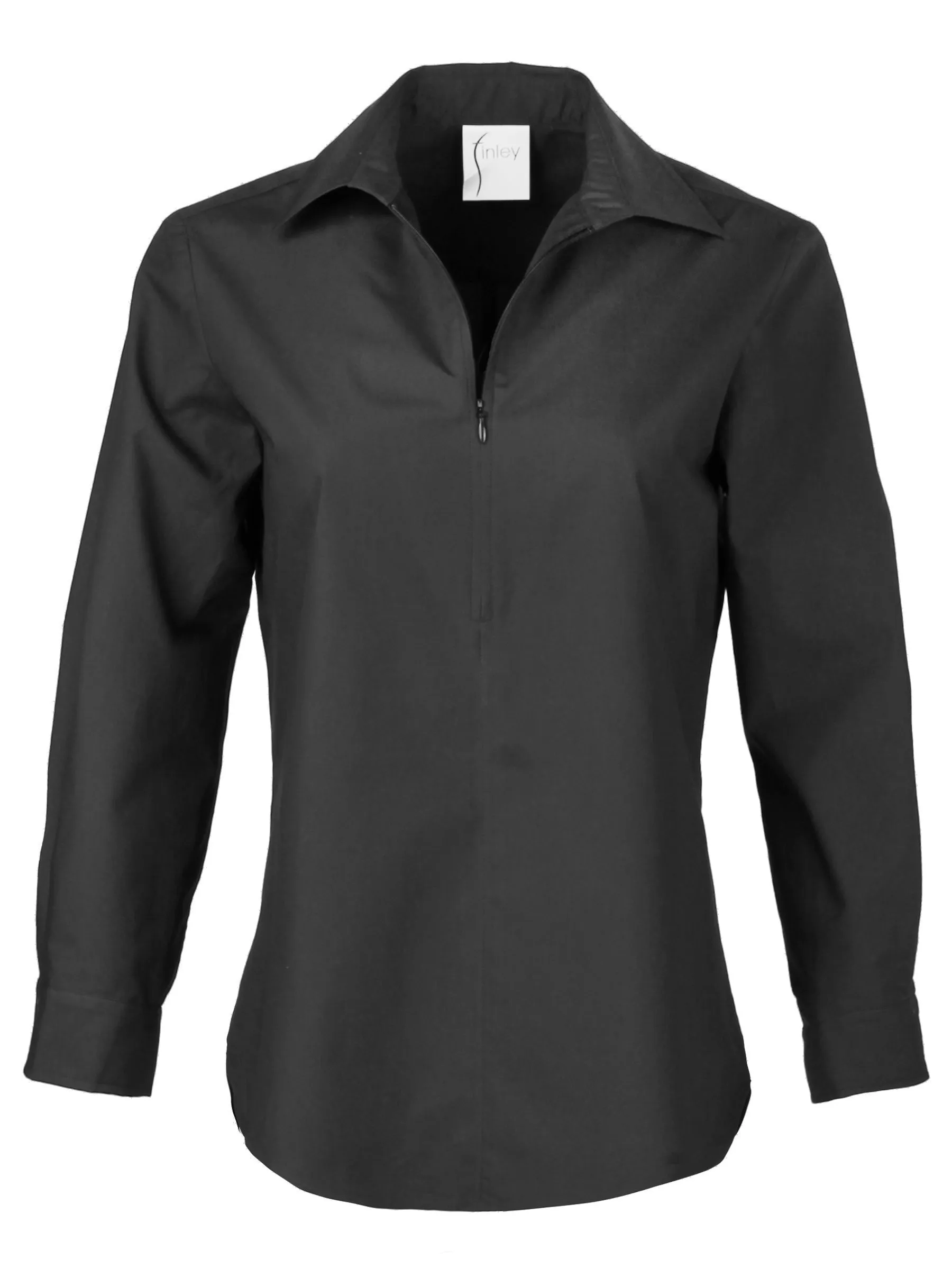 Endora Long Sleeve Half Zip Tailored Black Poplin Shirt move light