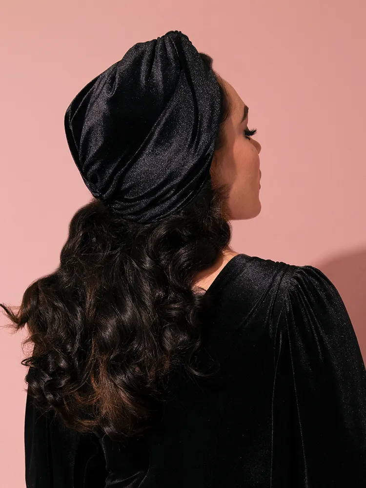 Film Noir Gown and Turbanette in Black Velvet - Vixen by Micheline Pitt sleep haze