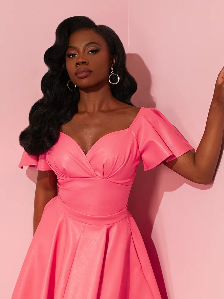 FINAL SALE - Bad Girl Babydoll Crop Top in Flamingo Pink Vegan Leather - Vixen by Micheline Pitt sunset knit