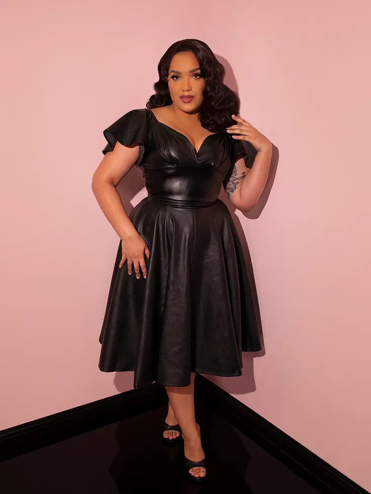 FINAL SALE - Bad Girl Circle Skirt in Vegan Leather - Vixen by Micheline Pitt fireplace warm
