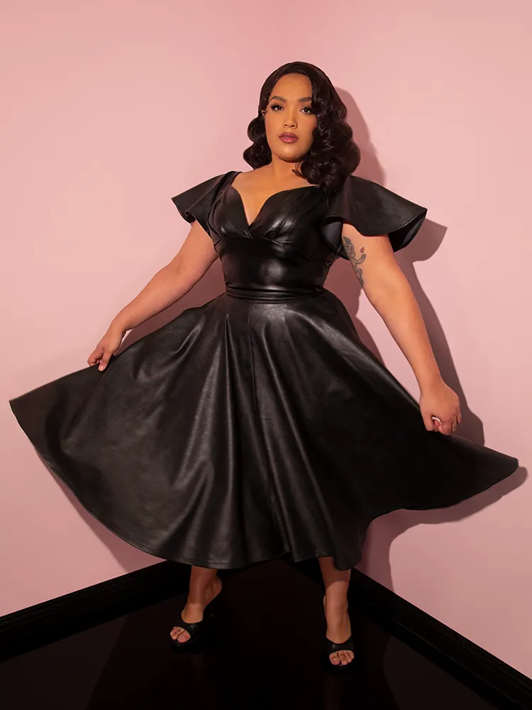 FINAL SALE - Bad Girl Circle Skirt in Vegan Leather - Vixen by Micheline Pitt fireplace warm