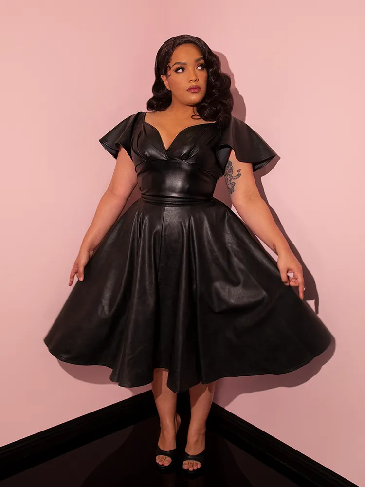 FINAL SALE - Bad Girl Circle Skirt in Vegan Leather - Vixen by Micheline Pitt fireplace warm