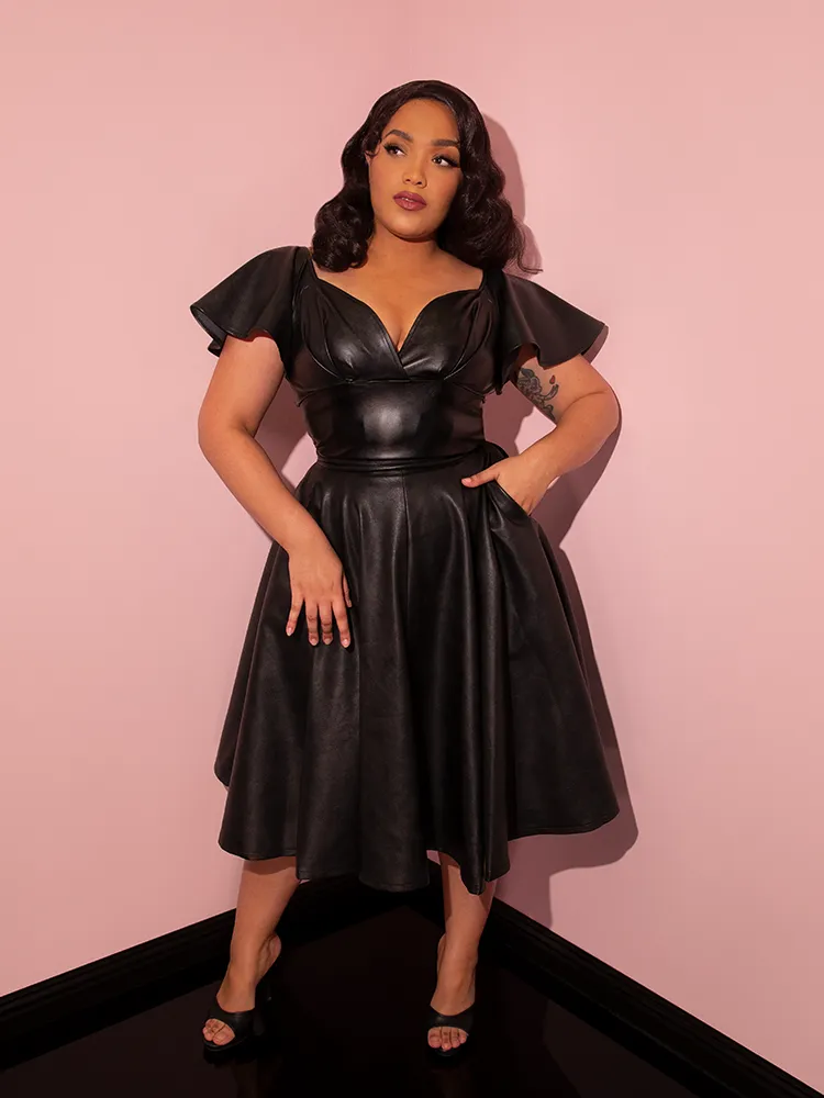 FINAL SALE - Bad Girl Circle Skirt in Vegan Leather - Vixen by Micheline Pitt fireplace warm