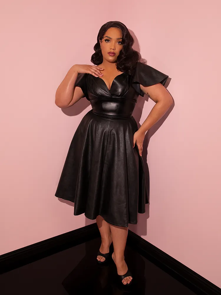 FINAL SALE - Bad Girl Circle Skirt in Vegan Leather - Vixen by Micheline Pitt fireplace warm