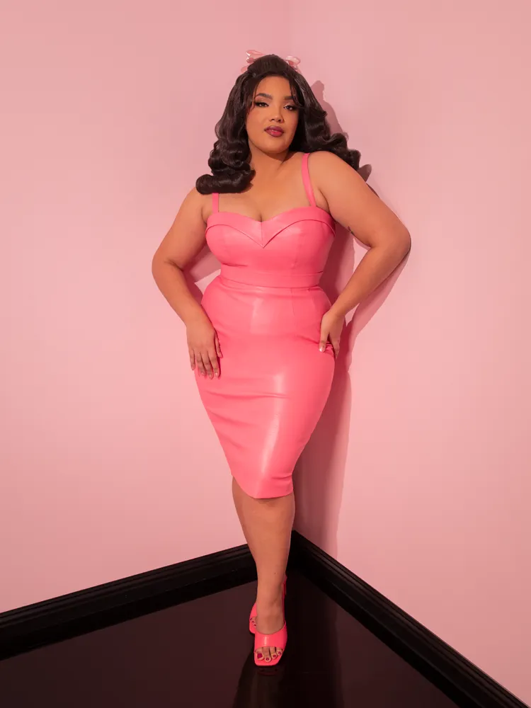 FINAL SALE - Bad Girl Pencil Skirt in Flamingo Pink Vegan Leather - Vixen by Micheline Pitt knit line
