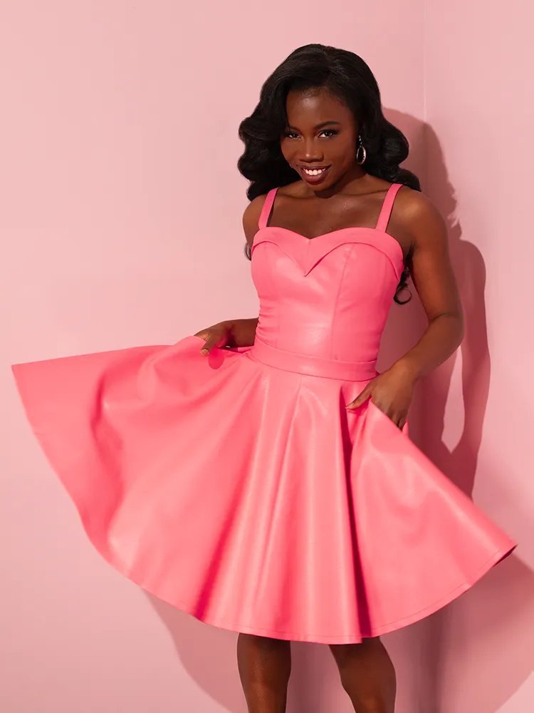 FINAL SALE - Bad Girl Skater Skirt in Flamingo Pink Vegan Leather - Vixen by Micheline Pitt winter tone