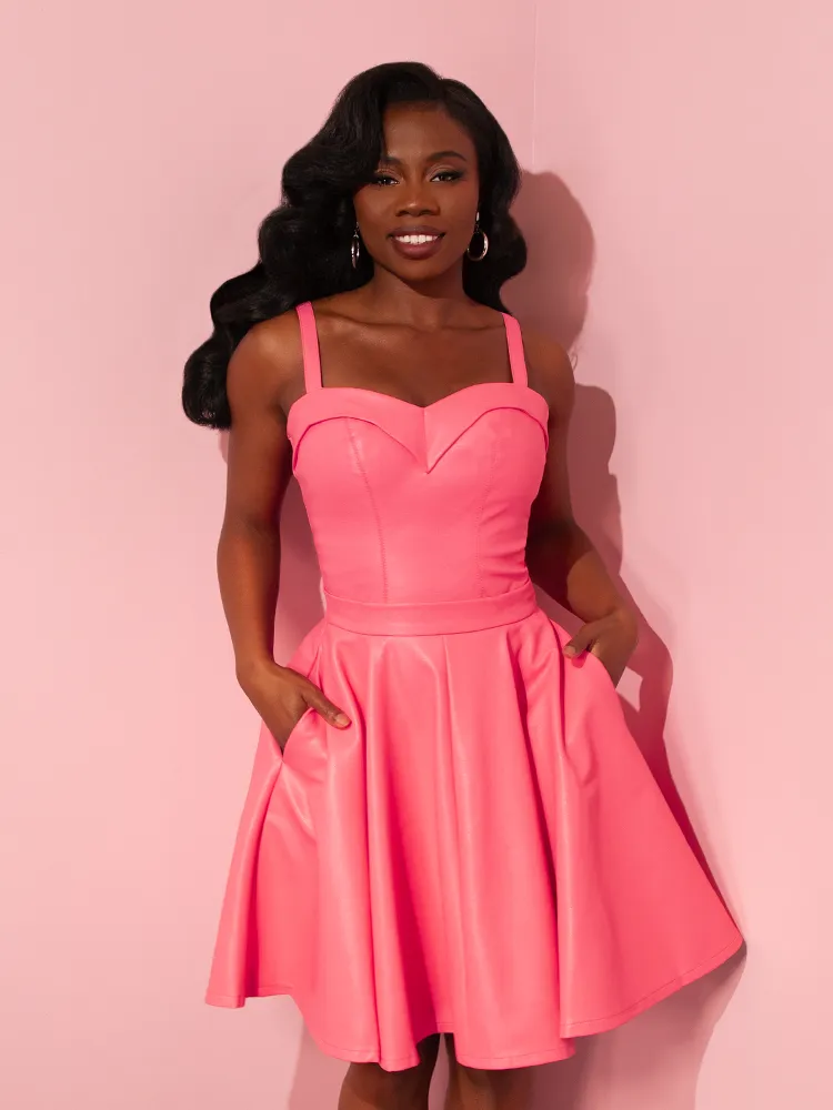 FINAL SALE - Bad Girl Skater Skirt in Flamingo Pink Vegan Leather - Vixen by Micheline Pitt winter tone
