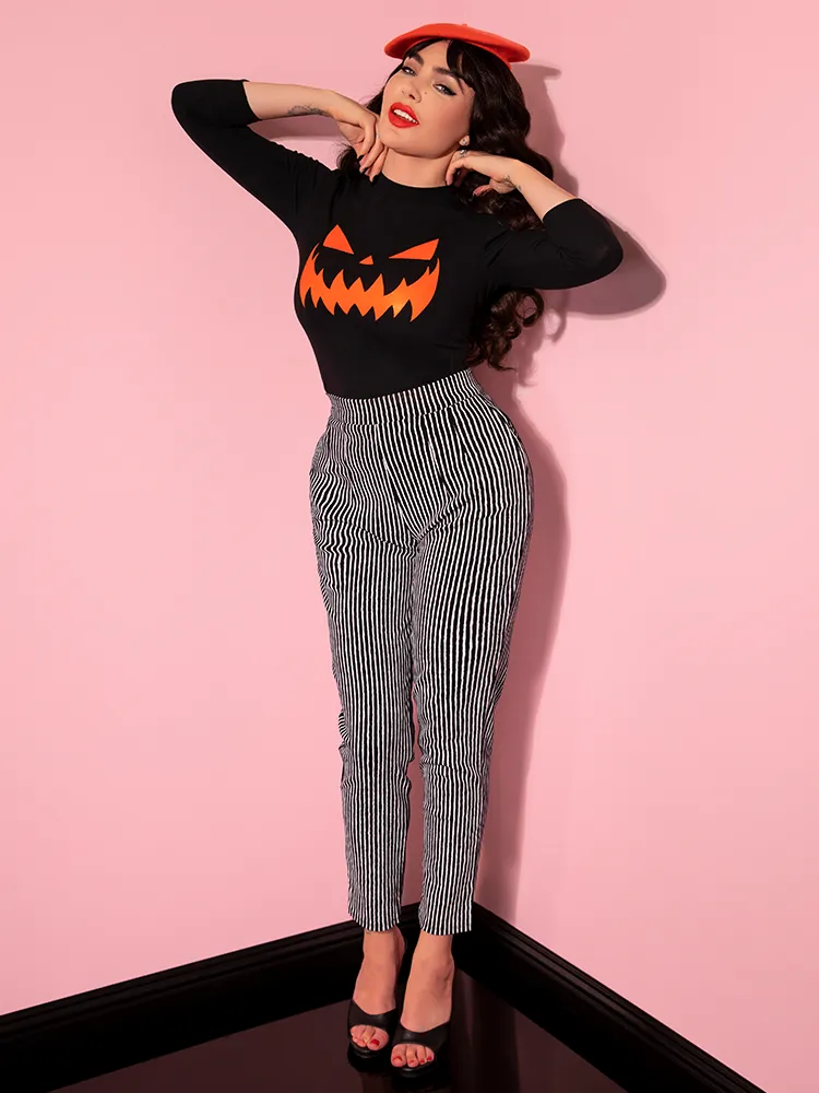FINAL SALE - Cigarette Pants in Black Stripes - Vixen by Micheline Pitt soft silence
