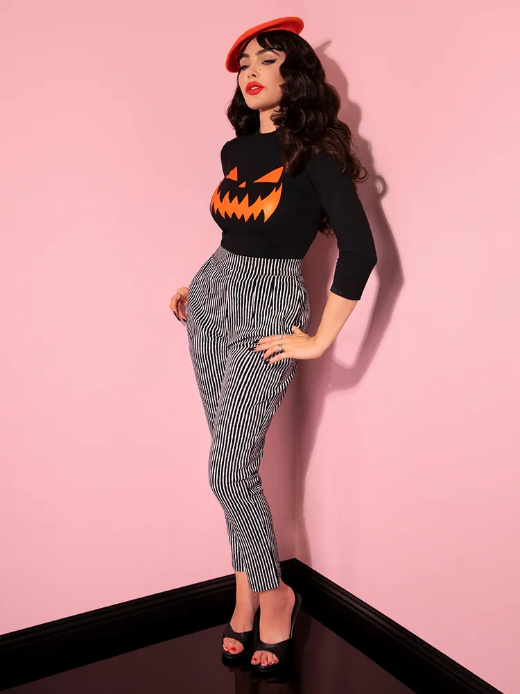FINAL SALE - Cigarette Pants in Black Stripes - Vixen by Micheline Pitt soft silence