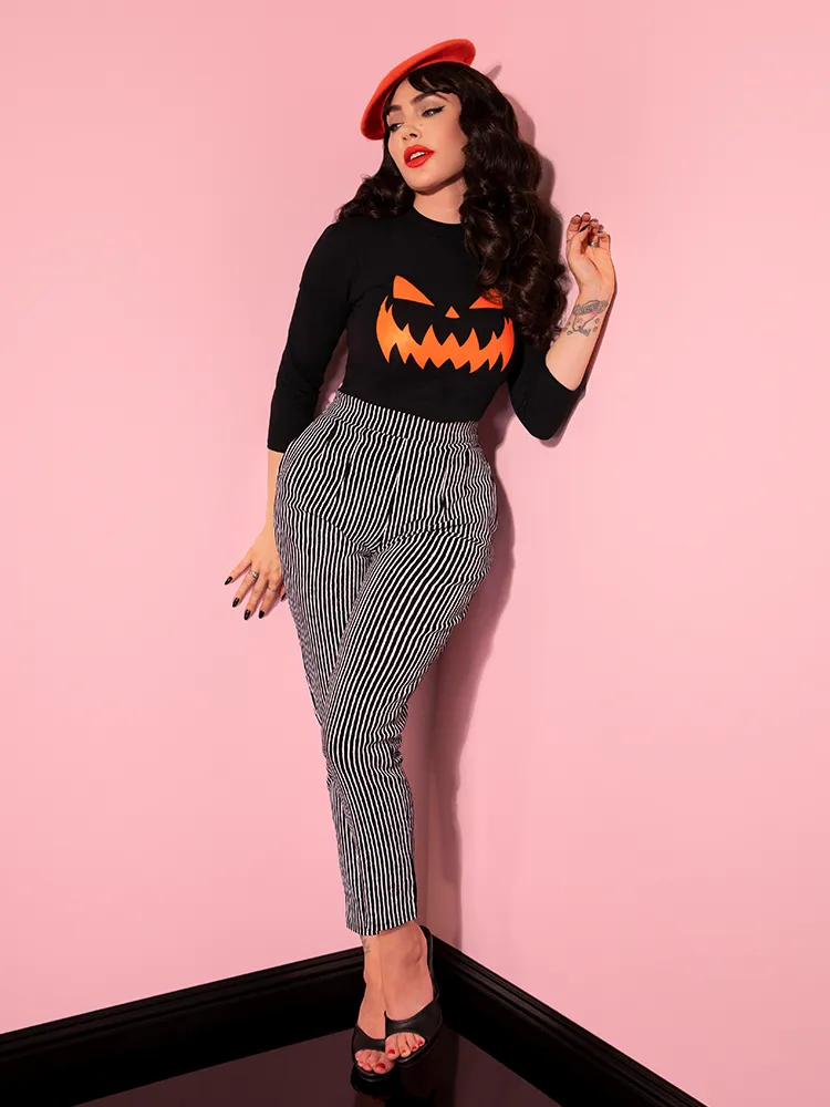 FINAL SALE - Cigarette Pants in Black Stripes - Vixen by Micheline Pitt soft silence