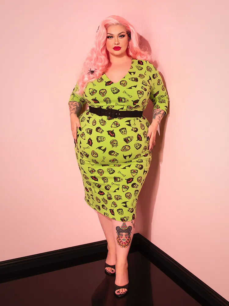 FINAL SALE - Deadly Wiggle Dress in Monster Mash Print - Vixen by Micheline Pitt home feel