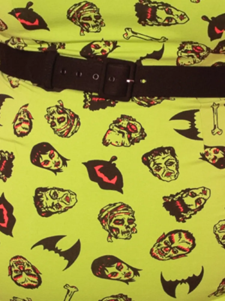 FINAL SALE - Deadly Wiggle Dress in Monster Mash Print - Vixen by Micheline Pitt home feel