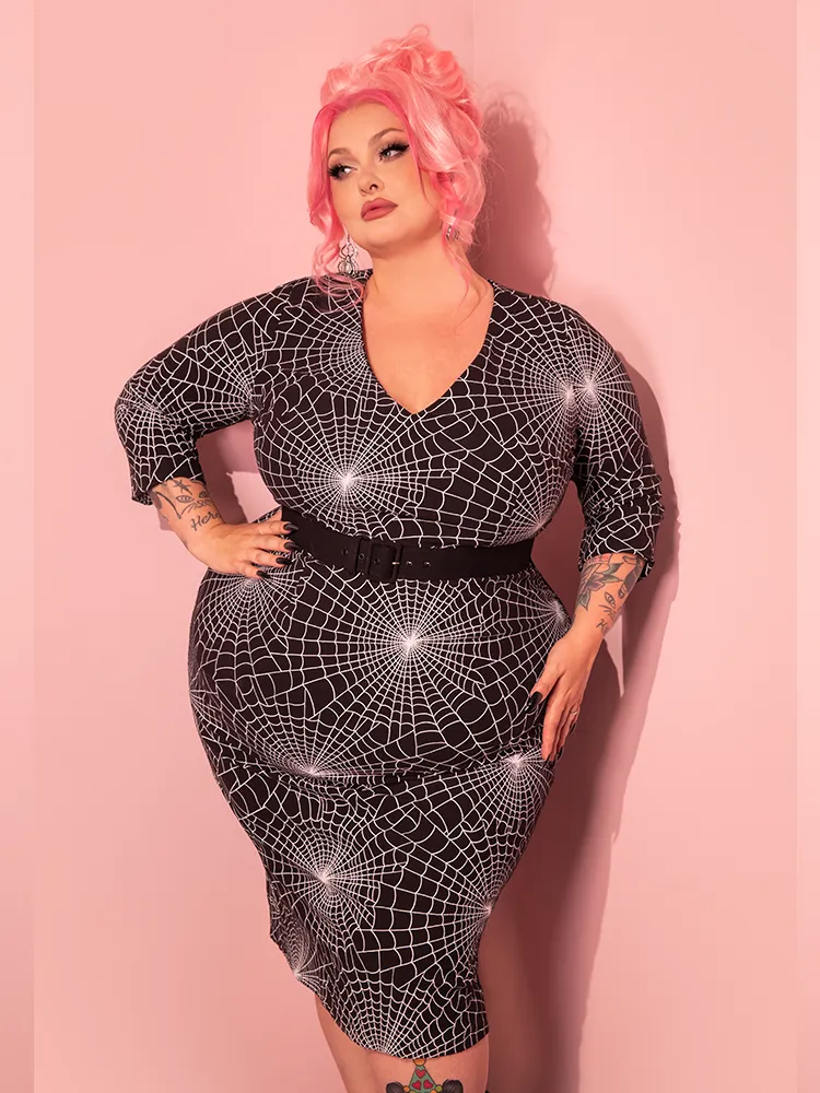 FINAL SALE - Deadly Wiggle Dress in Vintage Spider Web Print - Vixen by Micheline Pittg hood up