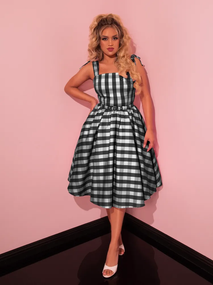 FINAL SALE - Dream-House Swing Dress and Matching Bow in Black Gingham - Vixen by Micheline Pitt double knit