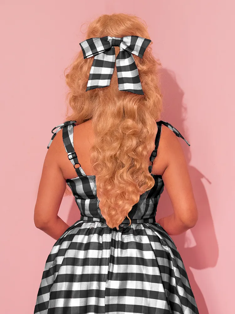 FINAL SALE - Dream-House Swing Dress and Matching Bow in Black Gingham - Vixen by Micheline Pitt double knit