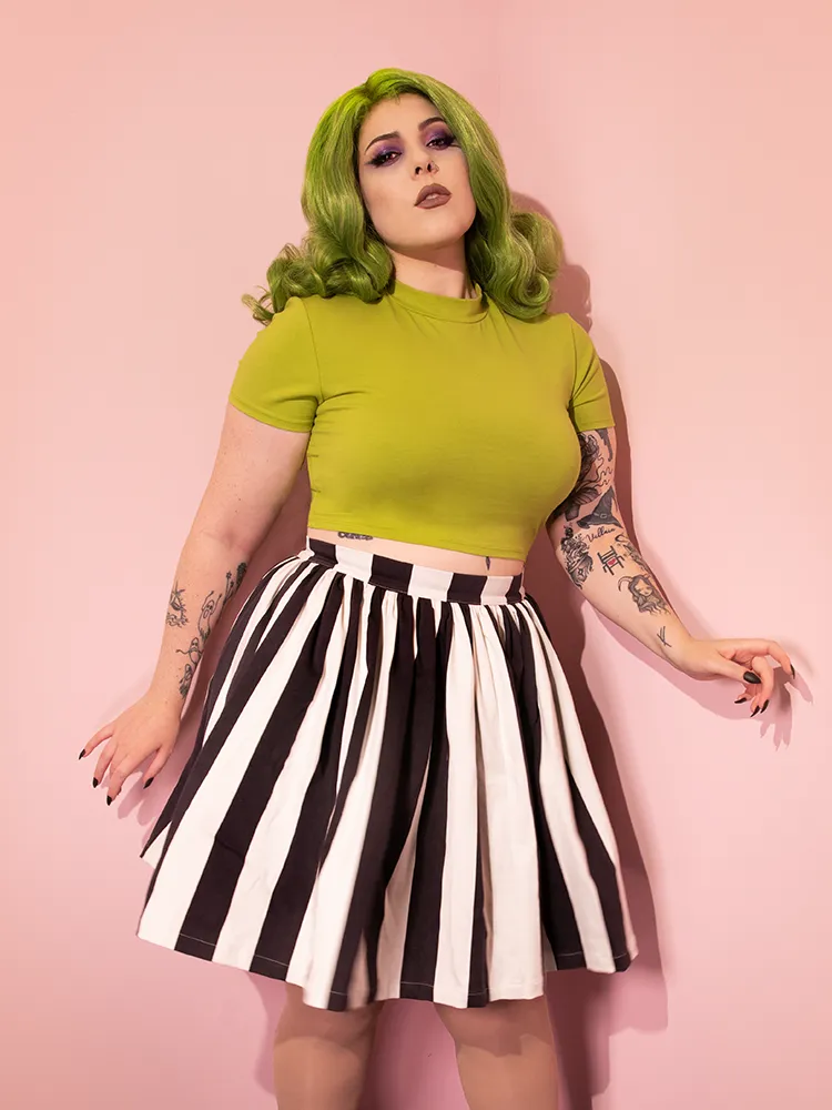 FINAL SALE - Ghost Swing Skirt in Black & White Stripes (Petite) - Vixen by Micheline Pitt fireplace warm