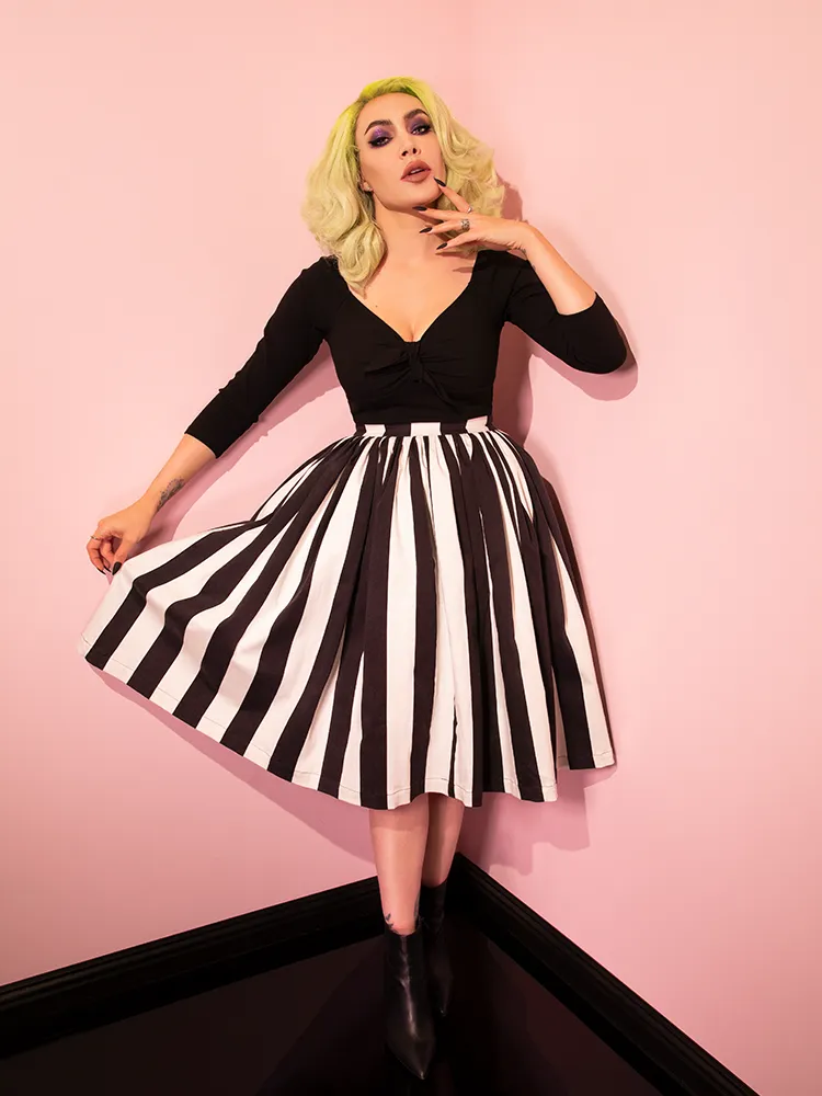 FINAL SALE - Ghost Swing Skirt in Black & White Stripes - Vixen by Micheline Pitt loose shape