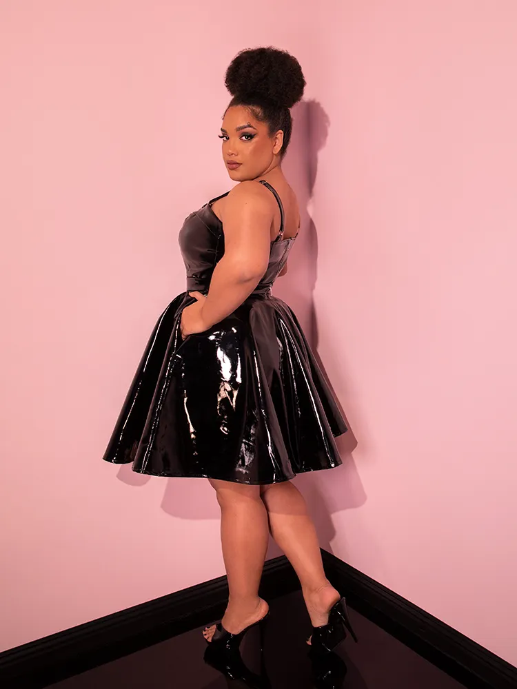 FINAL SALE - Miss Kitty Skater Skirt in Black Vinyl - Vixen by Micheline Pitt travel layer