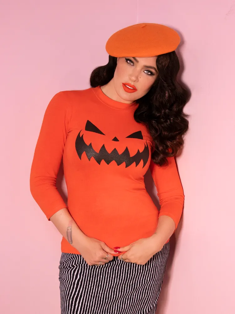 FINAL SALE - Pumpkin King 3/4 Sleeve Top in Orange - Vixen by Micheline Pitt book zone