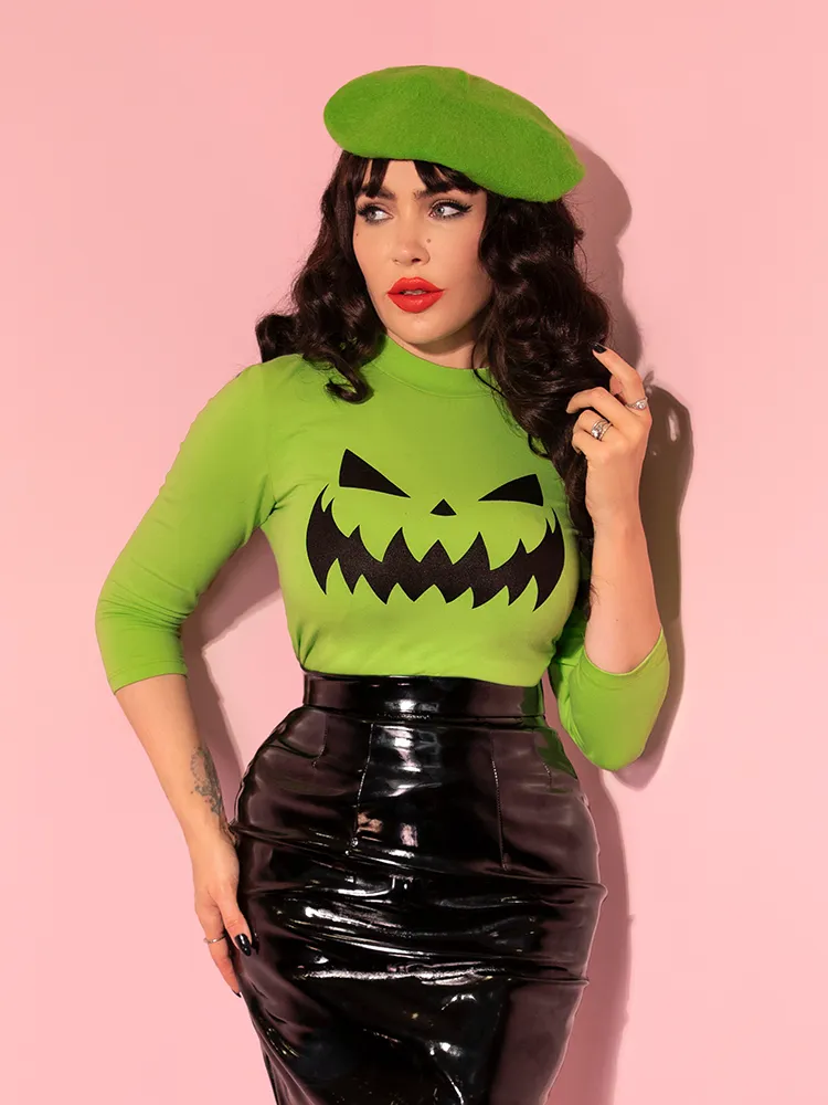 FINAL SALE - Pumpkin King 3/4 Sleeve Top in Slime Green - Vixen by Micheline Pitt daily wear