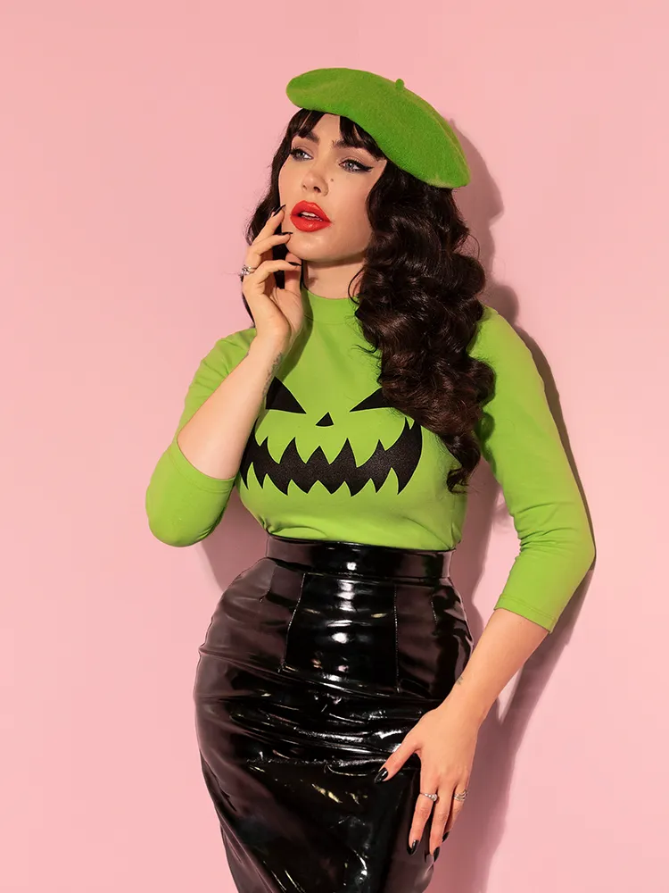 FINAL SALE - Pumpkin King 3/4 Sleeve Top in Slime Green - Vixen by Micheline Pitt daily wear