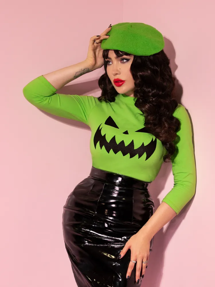 FINAL SALE - Pumpkin King 3/4 Sleeve Top in Slime Green - Vixen by Micheline Pitt daily wear